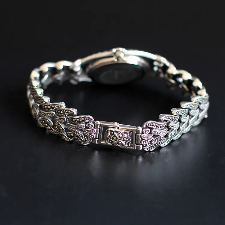 Классические Элегантные часы браслет из чистого тайского серебра S925 пробы