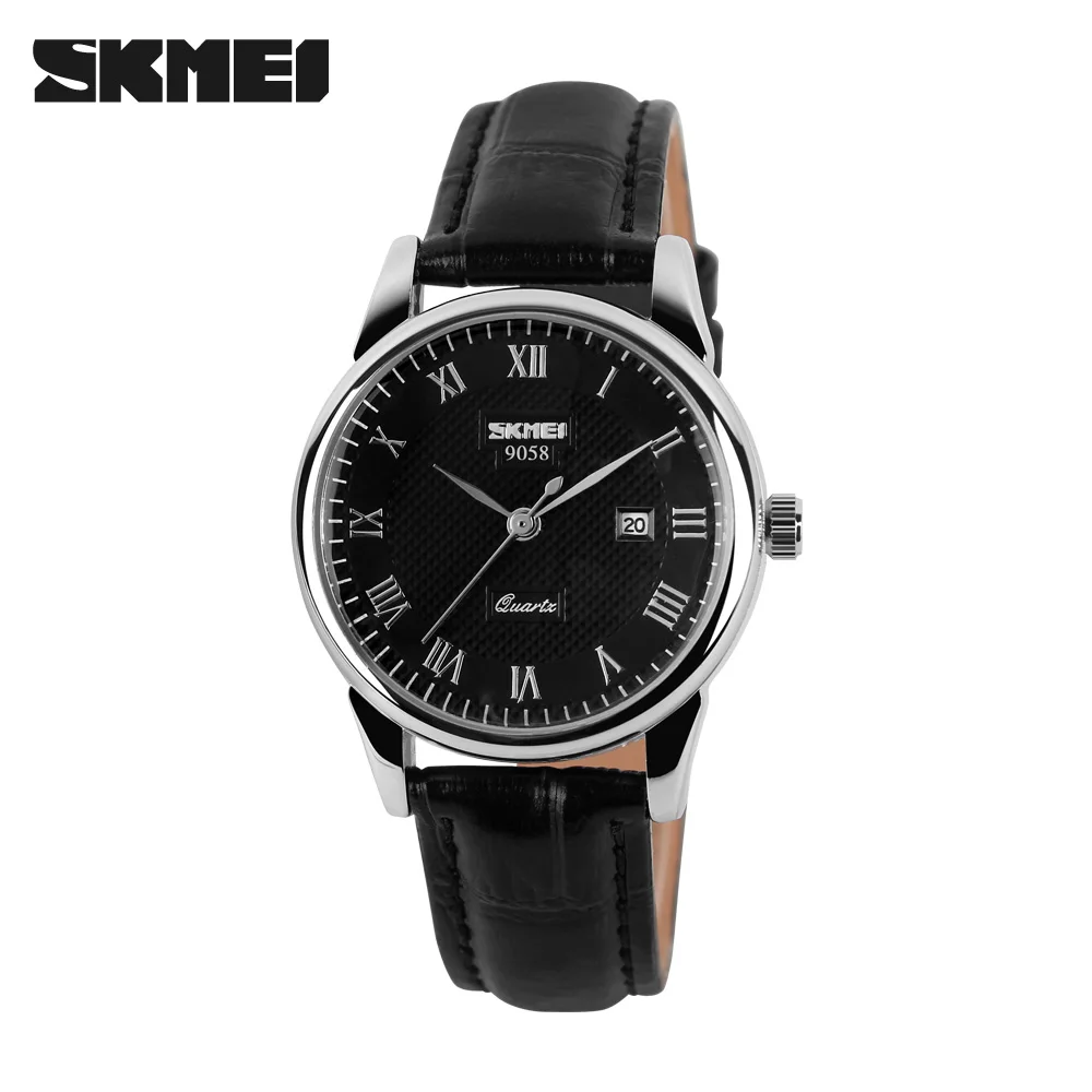 W B S Black SKMEI Модные мужские нарядные часы водонепроницаемые британские Бизнес Кварцевые Топ Роскошные часы Пары часы дисплей спортивные наручные часы 9058 - Цвет: W B S Black