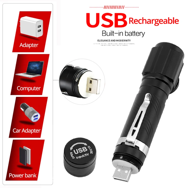 Портативный XML T6 фонарик 2200 мАч встроенный литий ионный аккумулятор USB