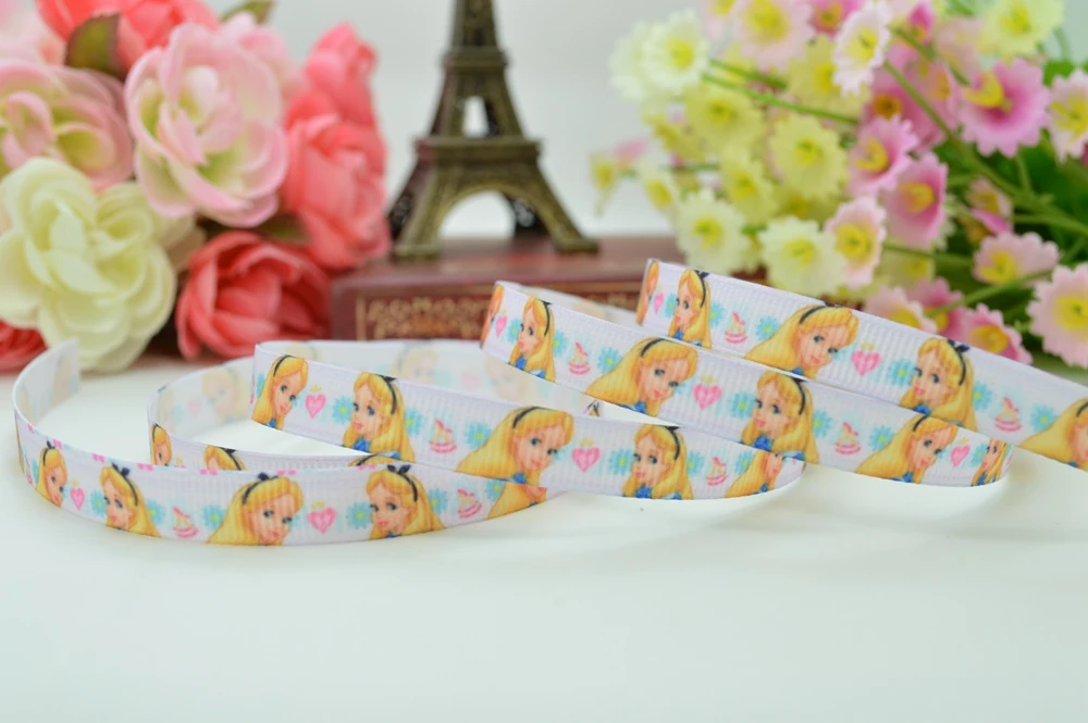 DUWES 3/8 &quot9 мм Алиса в стране чудес печатных grosgrain ленты волос лук DIY ручной работы