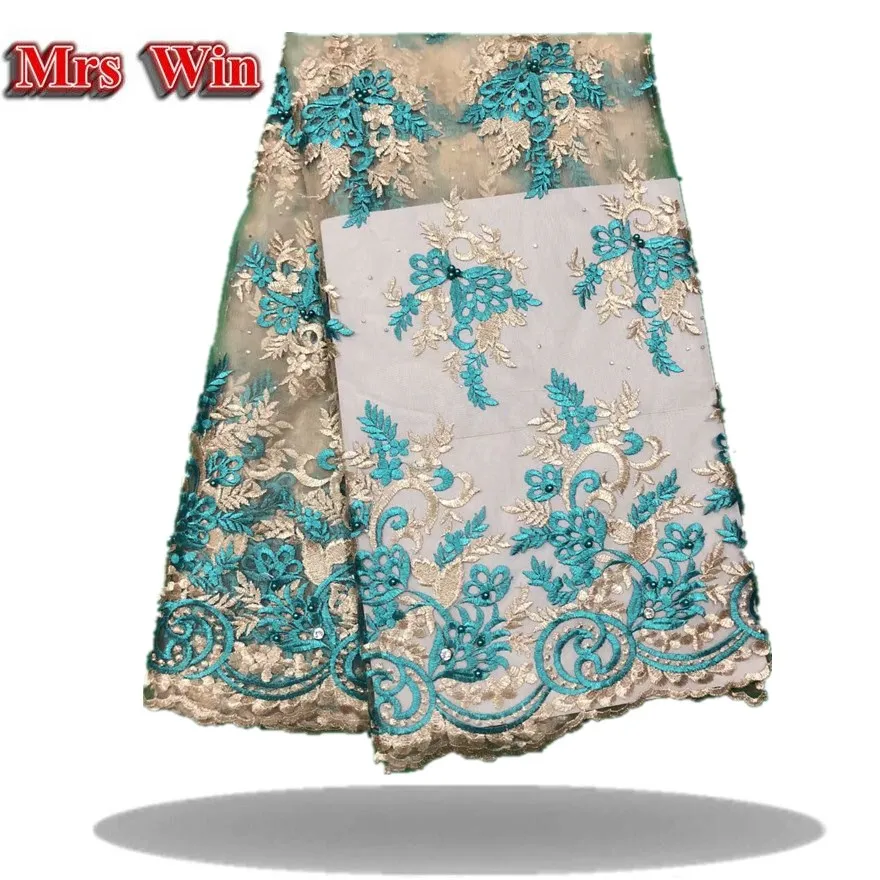 Mrs. win 2018 Африка вышитые сетки Швейцарский Тюль Ткань 5 ярдов цветок бусины