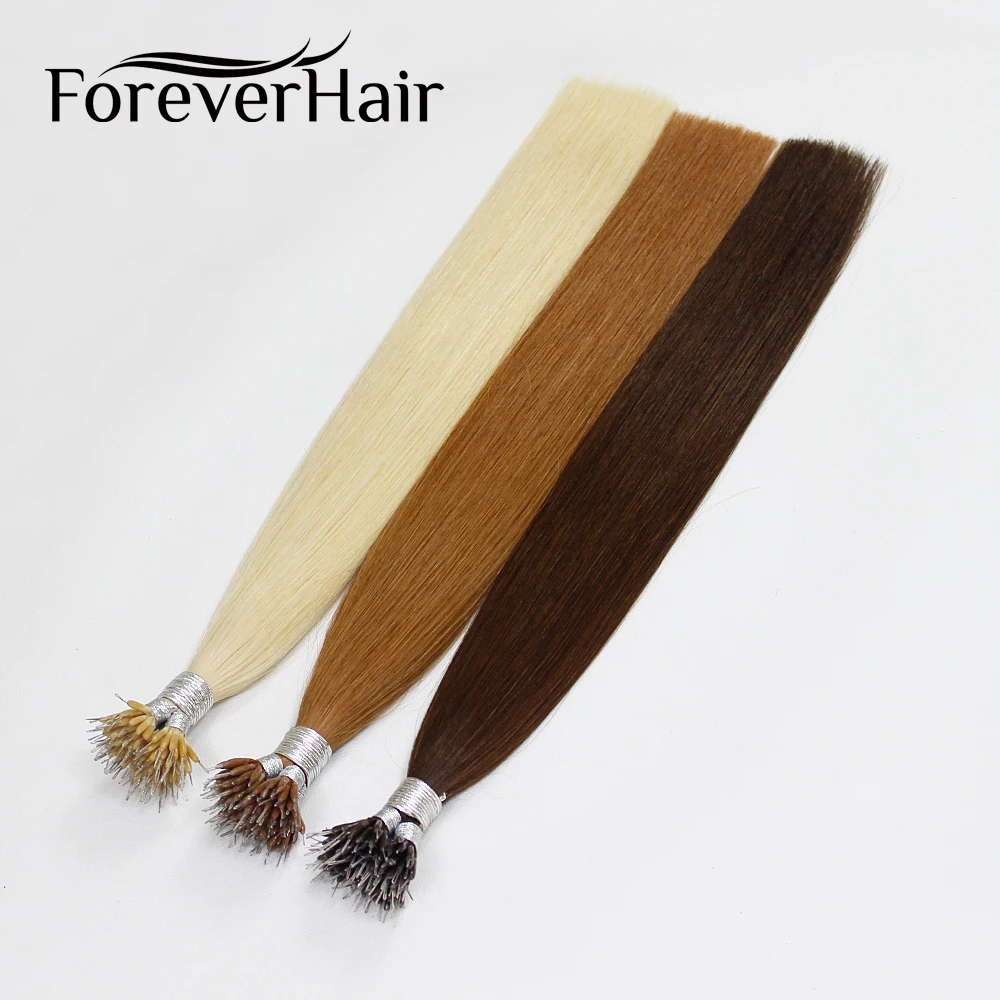 FOREVER HAIR европейские прямые кератиновые волосы с микро бусинами 0,8 г/локон 1" 18" 2" натуральные человеческие волосы Remy Nano Ring 50 шт