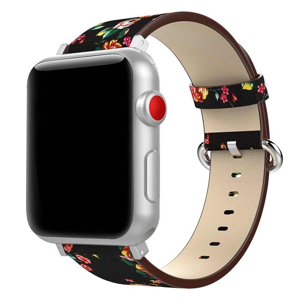 Ремешок кожаный в британском стиле для Apple Watch браслет с цветами iWatch винтажный