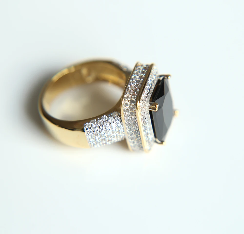 Мужское обручальное кольцо в стиле хип хоп с крупным черным квадратным камнем