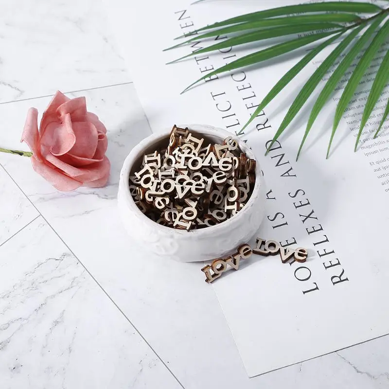 100 шт. лазерная резка деревянные украшения любовь буквы форма рукоделие