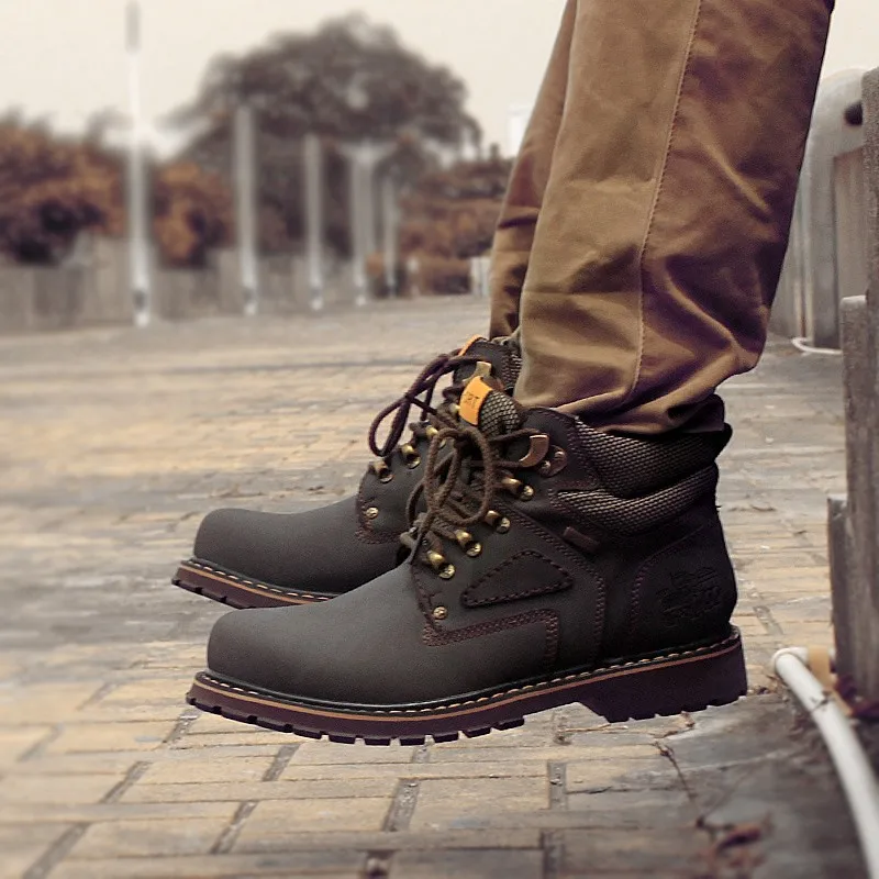 Winter Men Boots Shoes Keep Warm Plush Inside Large EU 38-44 Vintage Man Leather Lace Up Fashion | Обувь