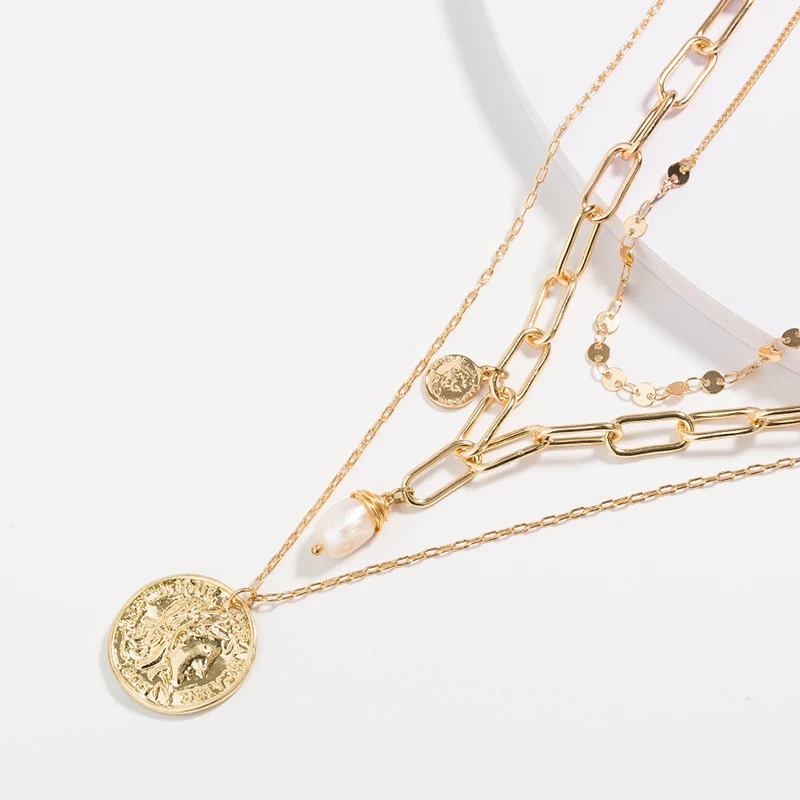 Женское Ожерелье с кулоном многослойное золотое короткой цепочкой|Цепочки| |