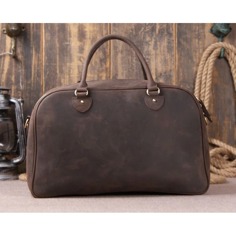 

Кожаная дорожная сумка Crazy Horse для мужчин в стиле ретро, спортивная сумка из натуральной кожи для выходных, мужской чемодан на плечо, сумка-то...
