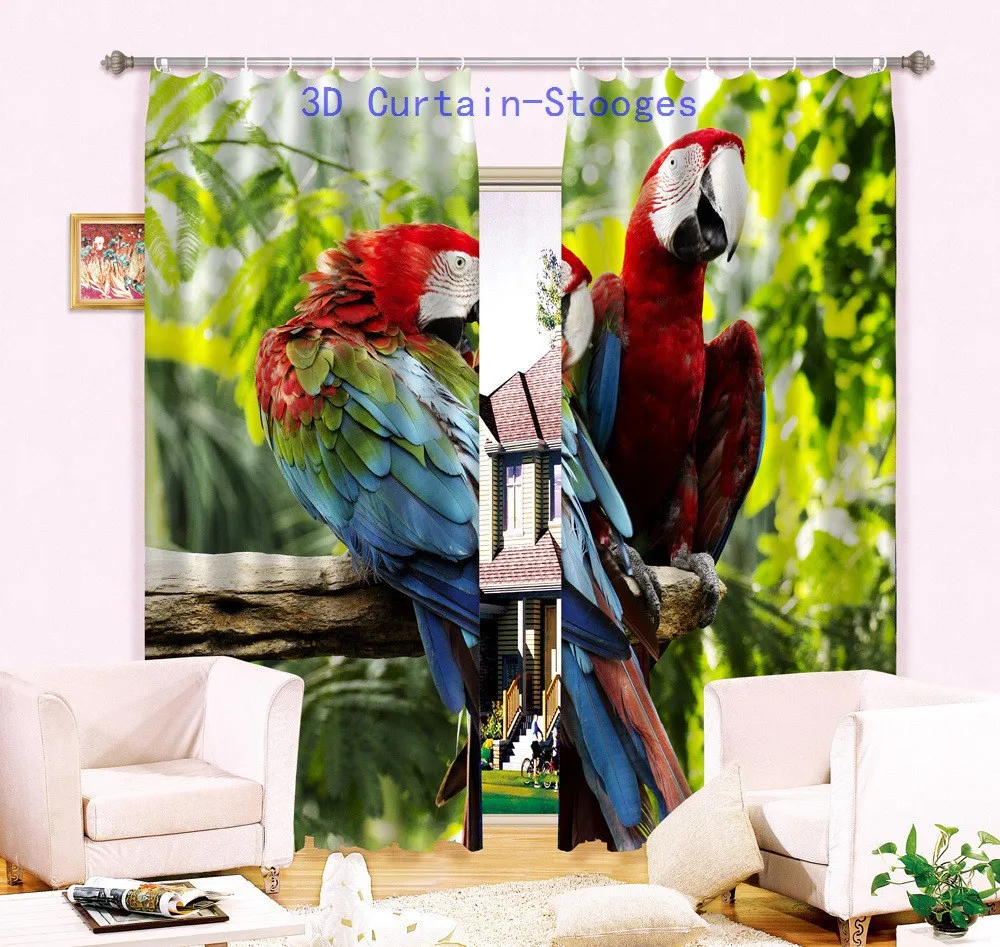 

kids Bedroom Luxury Blackout 3D Window Curtain Living Room Drapes Cortinas Rideaux Customized size Beautiful parrot pillowcase