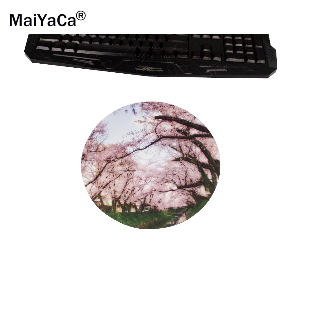 Коврик для мыши MaiYaCa с узором под Сакуру и деревьями маленький круглый игровой