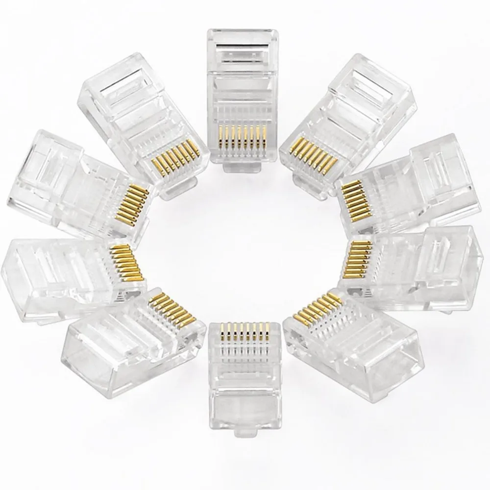 RJ45 сетевой разъем позолоченный Cat5 Cat5e 8P8C модульный обжимной кабель Ethernet