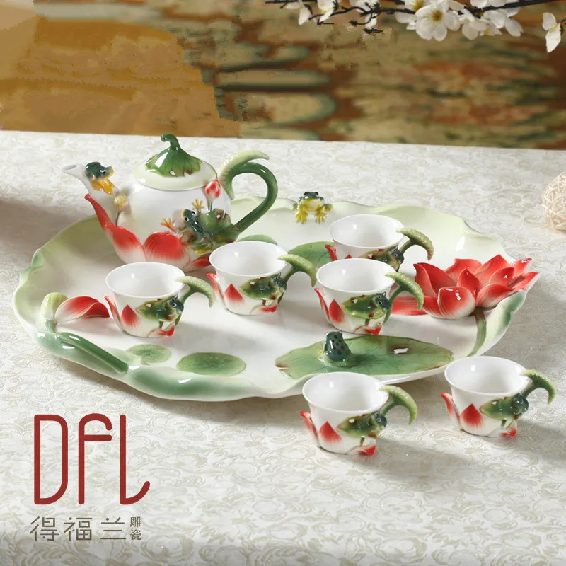 Set With Safe Box 8 шт. китайский эмалированный фарфоровый кофейный сервиз Кунг-фу, чайный сервиз, высококачественный керамический чайный горшок, европейские кофейные кружки с подносом - Цвет: Set With Safe Box