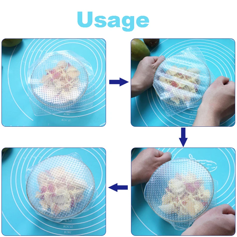4 шт.. Многоразовые пищевые силиконовые пакеты для хранения Saran wrap кухонные