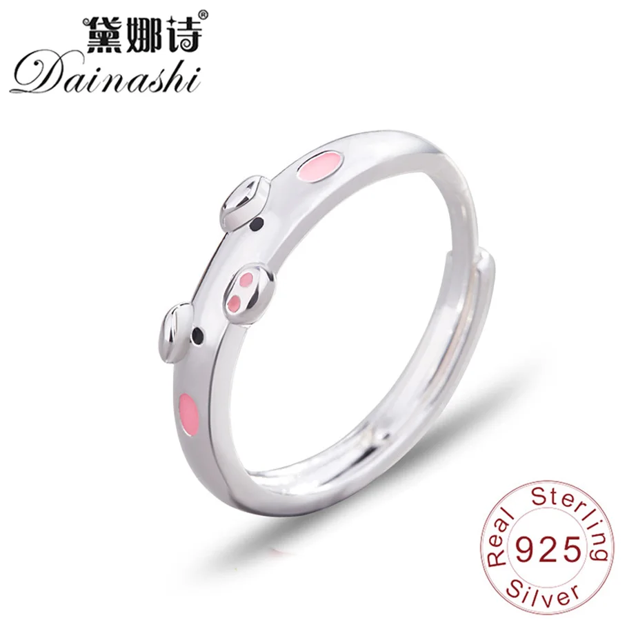 Dainashi Изысканный милый поросенок 925 серебряных колец красный/розовый капли клея девушка перстни Свадебные милые элегантные Для женщин Модные украшения