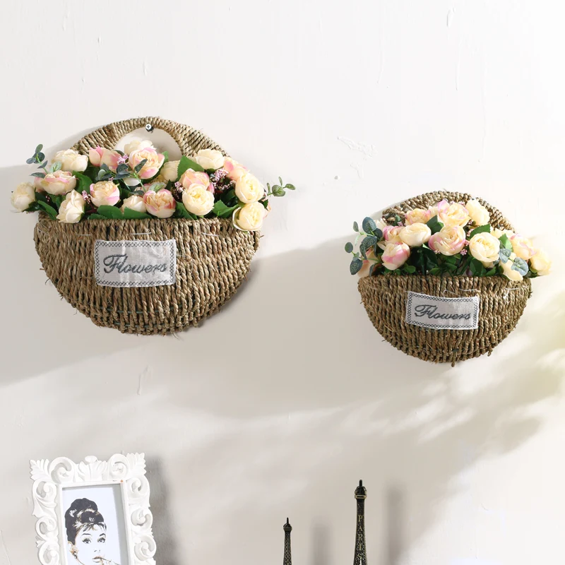 

Straw Wall Vases Home Decorative Vases Vintage Garden Ornaments Wall Basket Flower Planters Flower Vase