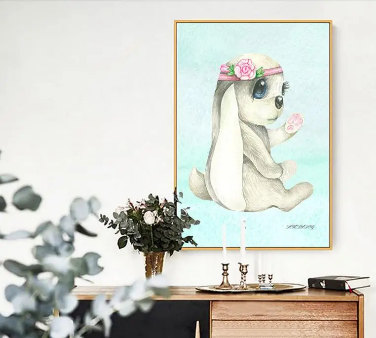 Картина на холсте с милым кроликом для гостиной Настенная картина печать в