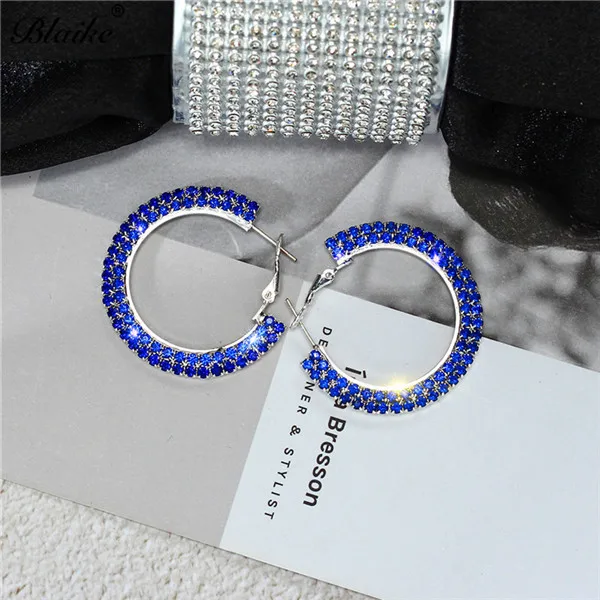 Royal blue Blaike двухрядные белые/черные/красные/синие обруч с кристаллами серьги для женщин Мода AAA серьга с камнем-талисманом Свадебные украшения - Окраска металла: Royal blue