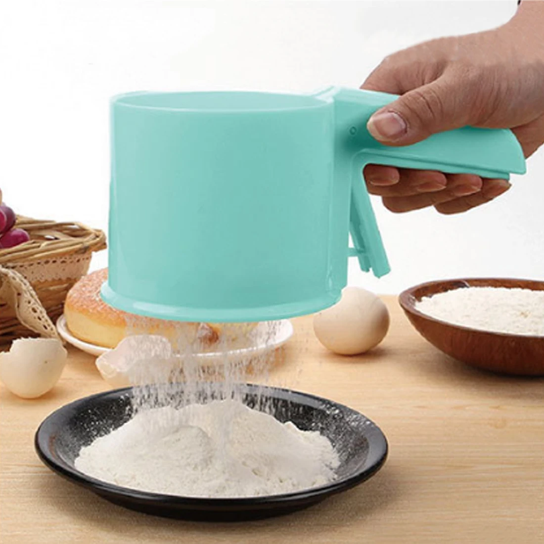Ручной шейкер для муки пластиковая сетчатая чашка сита инструмент сахарной