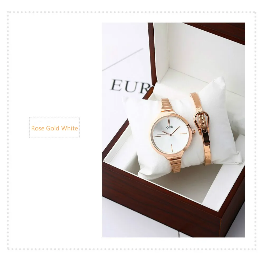 Новая мода GEDI Роскошные женские кварцевые платье часы браслет водостойкий сплав
