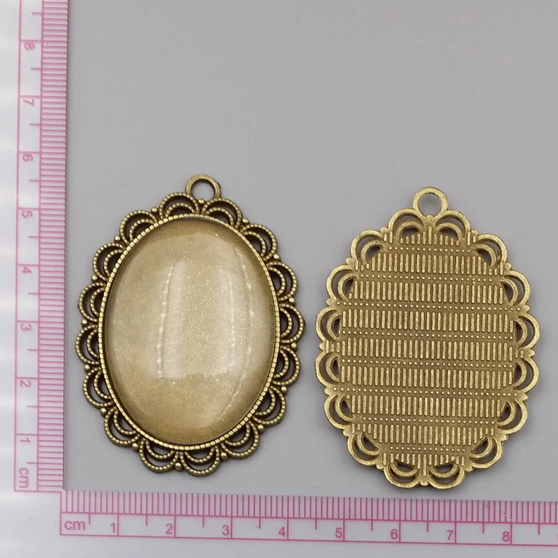 

2 sets/lot 30X40mm Antique Bronze Alloy Oval Cameo base Setting Pendant +Clear Glass Cabochons DIY Jewelry Accessories