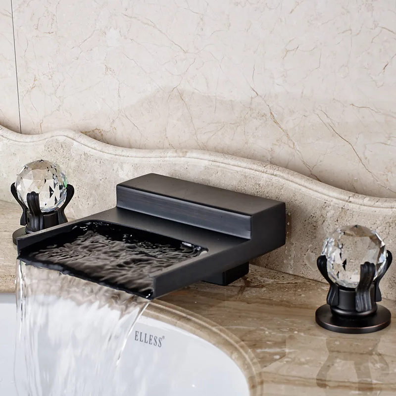 Смеситель для ванны с двойной ручкой черный кран раковины широким носиком