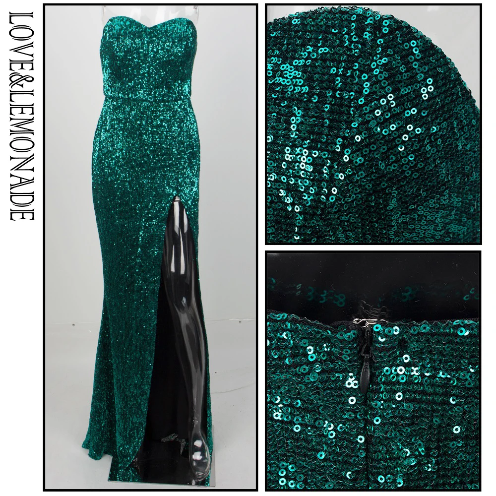 Женское длинное платье LOVE & LEMONADE зеленое эластичное труба с рыбьим хвостом модель