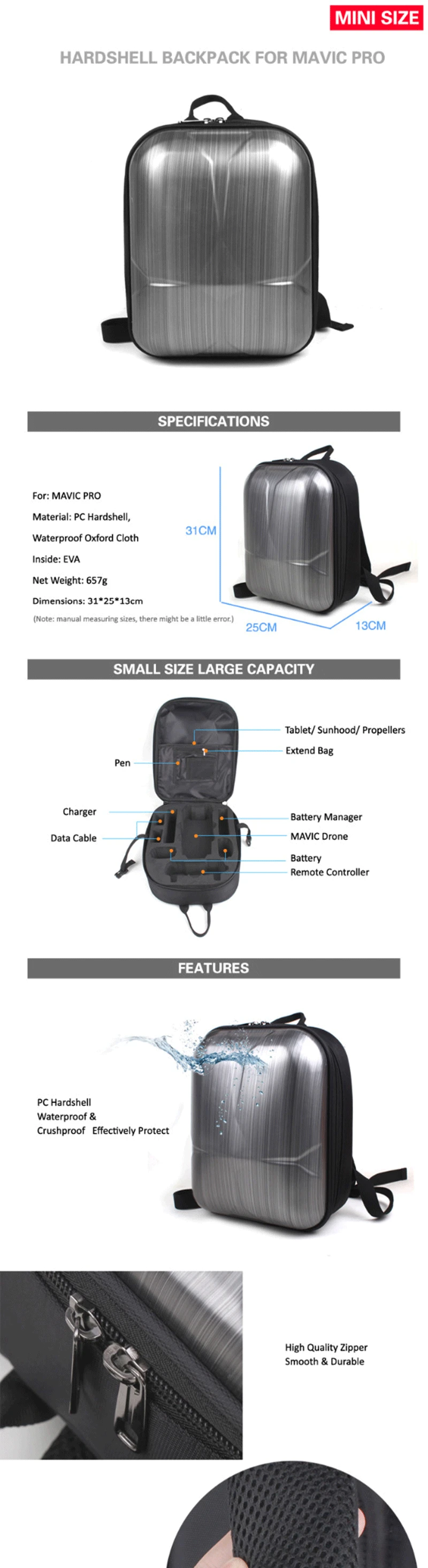 Дроны DJI Mavic Pro жесткий рюкзак для квадрокоптера Mini Hardshell caseводонепроницаемый анти-шок сумка для переноски для Mavic Pro Аксессуары