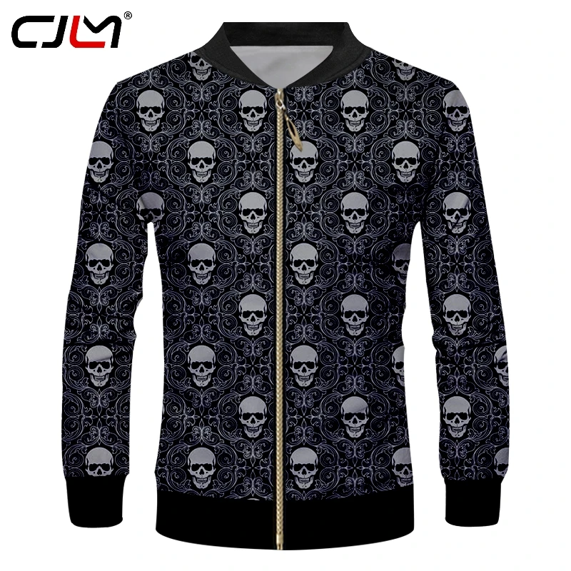 

CJLM Man Free Shipping Zip Jacket Street Style Men's Long Sleeve Zipper Coat 3D Printed Geometric Pattern Skulls Home Outwear