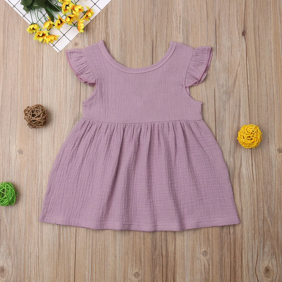Summer Kids Baby Girl Dress Sleeveless Solid Color Ruffle High Waist Party Dresses Clothes | Детская одежда и обувь