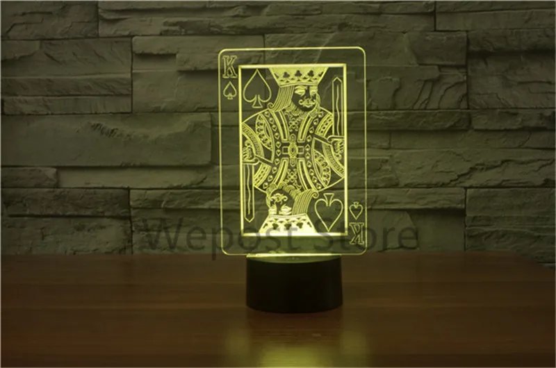 Казино Покер король свет 3D иллюзия ночник игральные карты пики K настольная