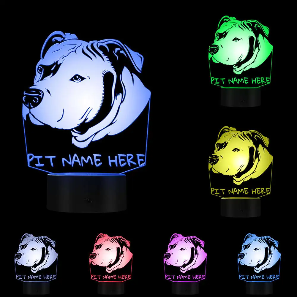 Plastic Base На заказ Pitbull 3D светодиодный ночной Светильник голова питбуля портрет 3D Оптическая иллюзия светодиодный светильник с индивидуальным именем собаки Питти подарок - Цвет: Plastic Base