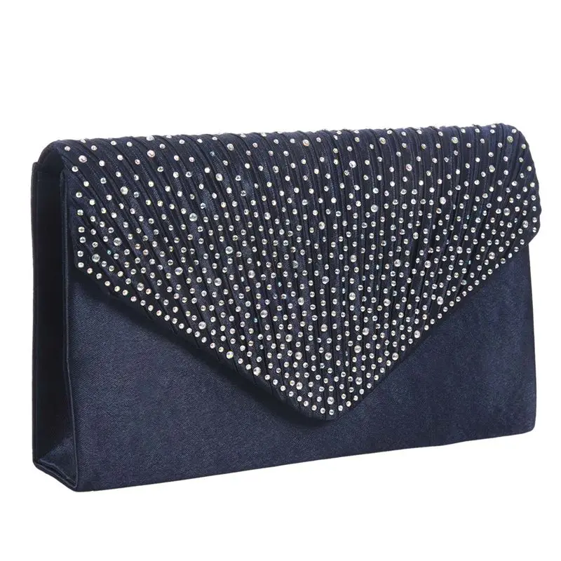 Navy blue Женская шелковая лицевая Бриллиантовая сумка на плечо, вечерняя сумочка, свадебная сумка на выпускной, сумка на цепочке, сумочка(белая - Цвет: Navy blue
