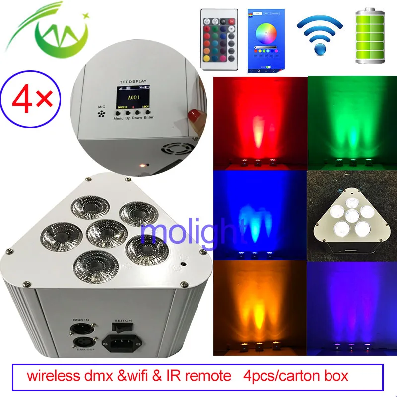 Беспроводной dmx Uplighting 6x18 Вт RGBWA UV 6 в 1 с Wi Fi и пультом дистанционного управления
