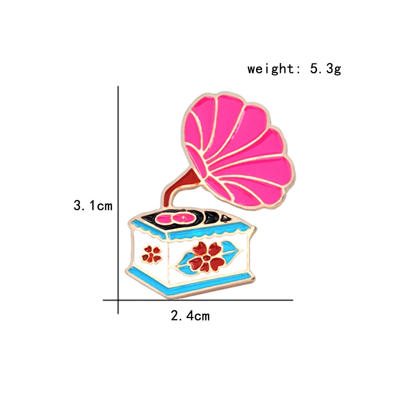 Cute Romantic Gramophone With Flower Throwback Brooch Colourful Popular Fashinn Pins Gift For Childern And Friend Pink Blue | Украшения и