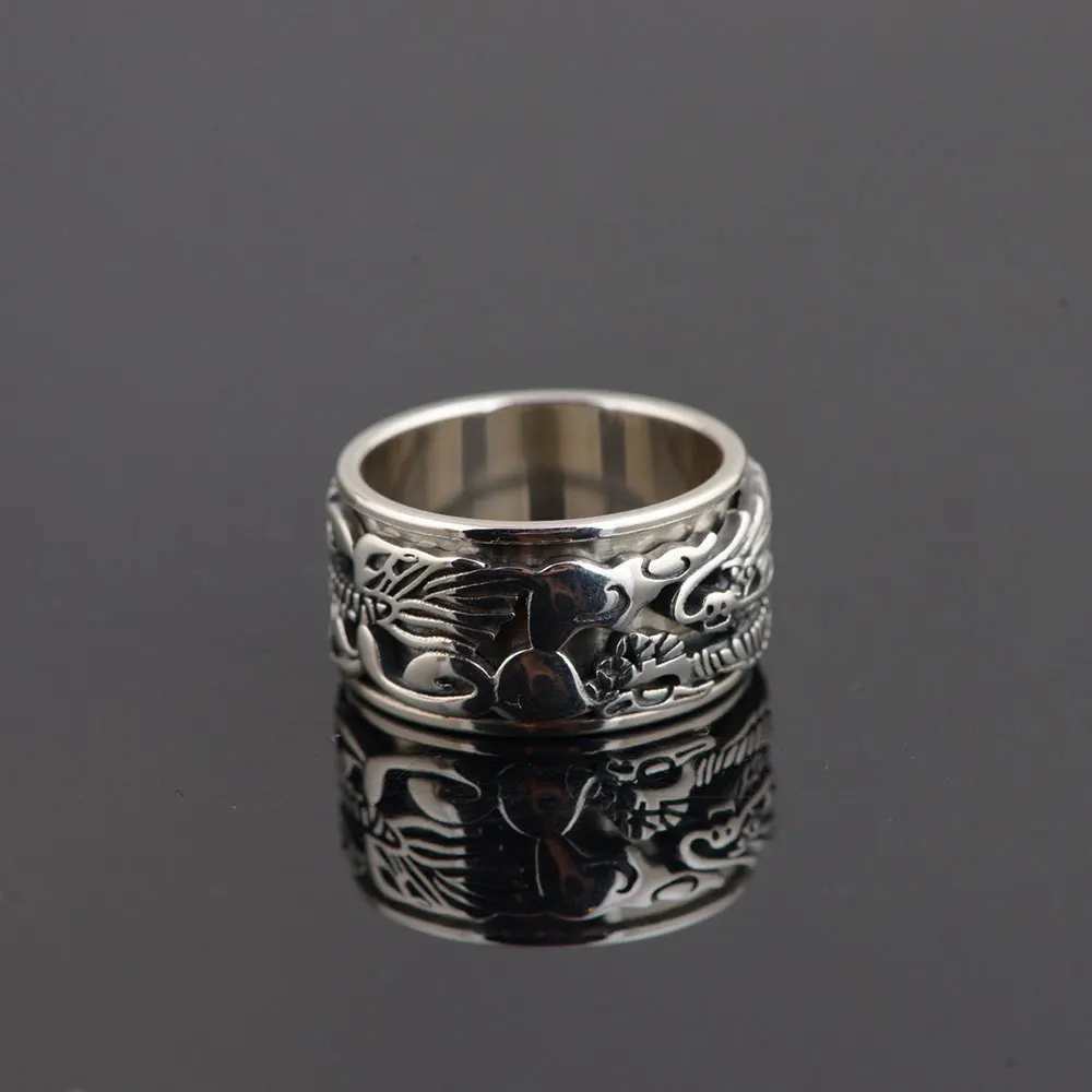 FNJ 925 Серебряное кольцо с модным рисунком дракона,, S925 Стерлинговое тайское серебро, кольца для мужчин, ювелирные изделия, США Размер 7,5-11
