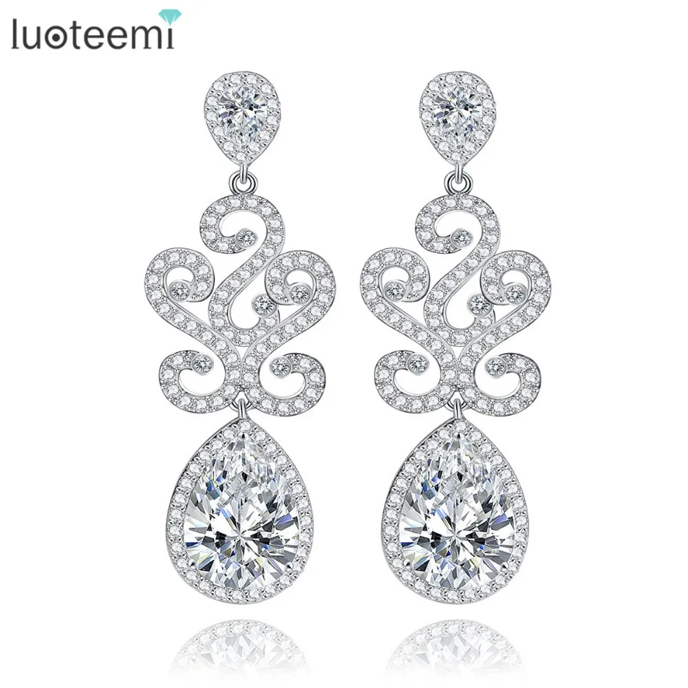 

LUOTEEMI Dangle Earrings for Women High Quality Cubic Zirconia Women Tassel Earrings Boucles D Oreille Femme Wedding Engagemnet