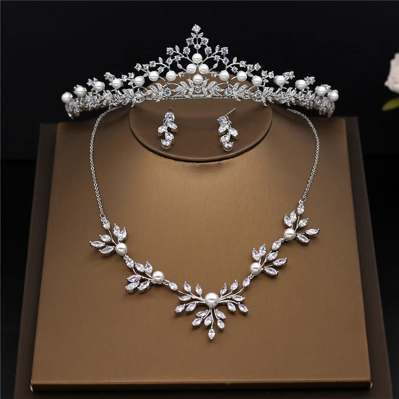 amupp New Cubic Zirconia Wedding Jewelry Sets Micro Paved Full CZ Zircon Brides Tiara Necklace and Earrings Set for Costume Prom | Украшения