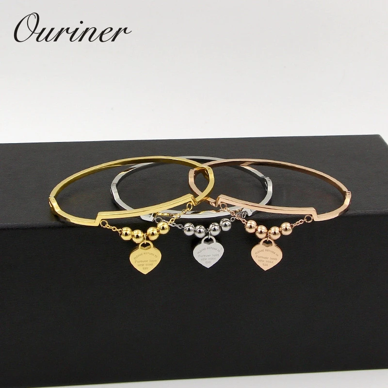 Couple Jewelry Tag Heart Love Bangles &amp Bracelet Women Men Stainless Steel Beads Letter Forever Thin K0083 | Украшения и