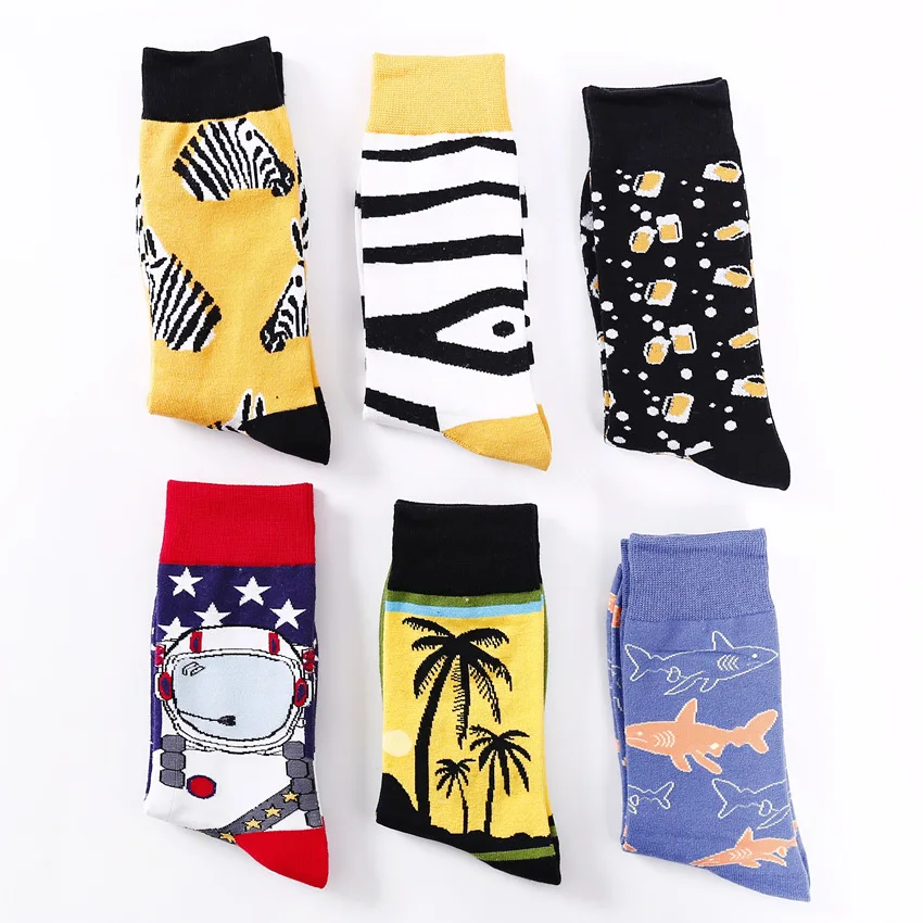 1 пара забавных носков унисекс хлопковые носки с принтом счастливого мультяшного