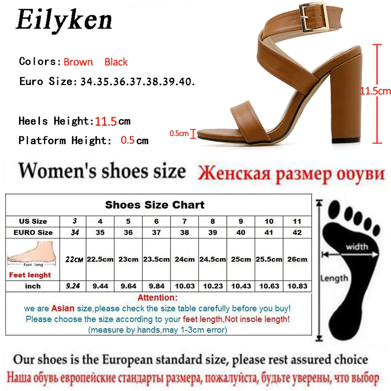Eilyken/ г. Новые летние босоножки пикантные Вечерние Босоножки с открытым носком на высоком квадратном каблуке 11,5 см, с ремешком и пряжкой Размеры 35-40