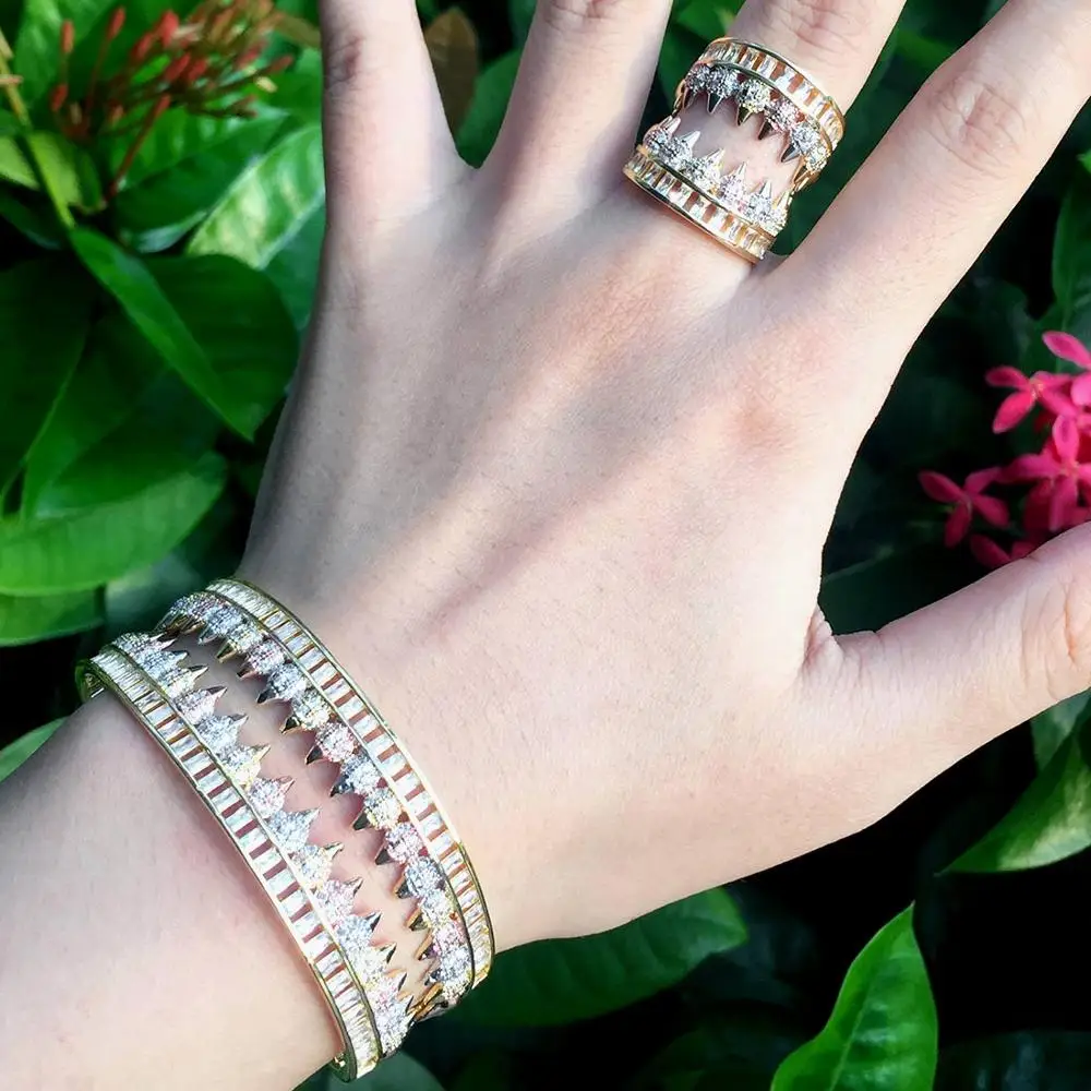 

ModemAngel Fashion Luxury Super Shing Cubic Zriconia Women Party Engagement Width Bracelet Bangle And Ring Set