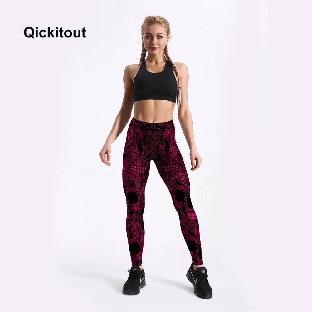 Qickitout леггинсы для фитнеса женские s с фиолетовым черепом National сексуальные Стрейчевые штаны-шаровары с цифровой печатью крутые брюки для женщин Vadim