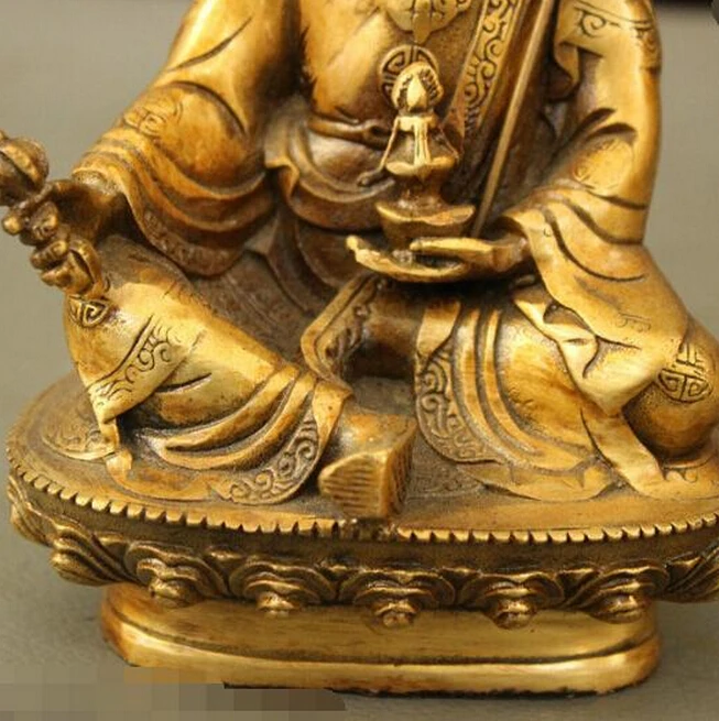 ZSR 827 + Тибет Vajrayana бронзовая позолоченная гуру Rinpoche Padmasambhava Padmakara статуя Будды|buddha