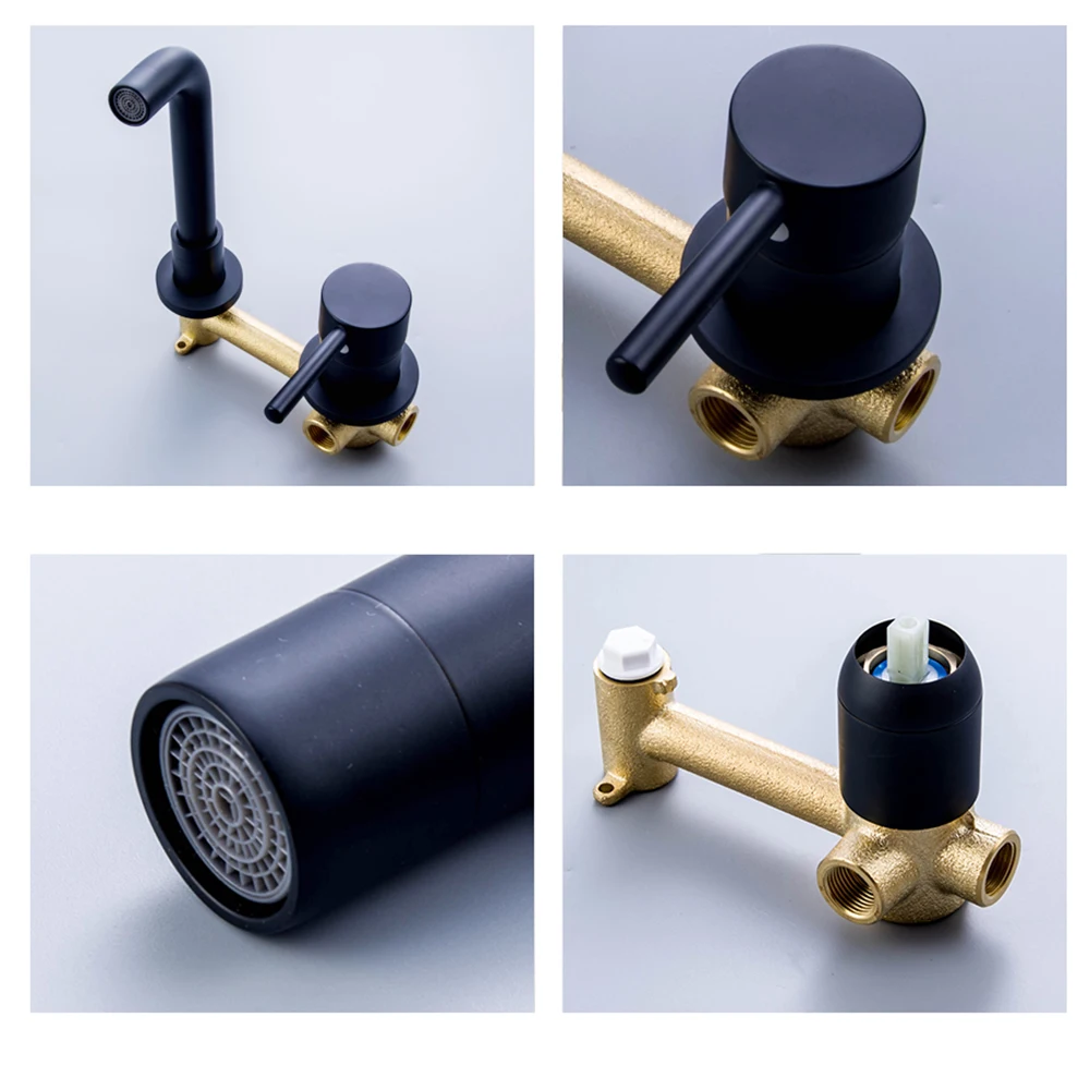 MOIIO Oil Rubbled Black Bathroom Faucet Single Handle Wall Mouned Water Mixer Tap Hot and Cold Sink Rotation Spout Crane | Обустройство