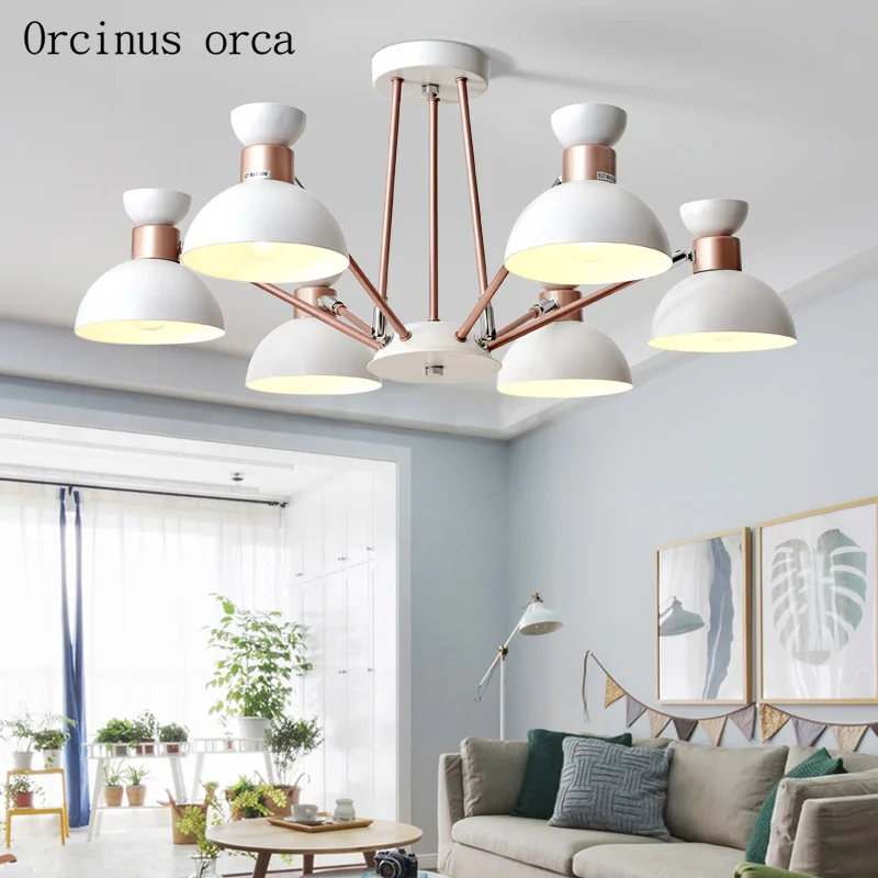 Nordic modern minimalist iron Chandelier living room bedroom creative personality candy color matching spider chandelier | Освещение