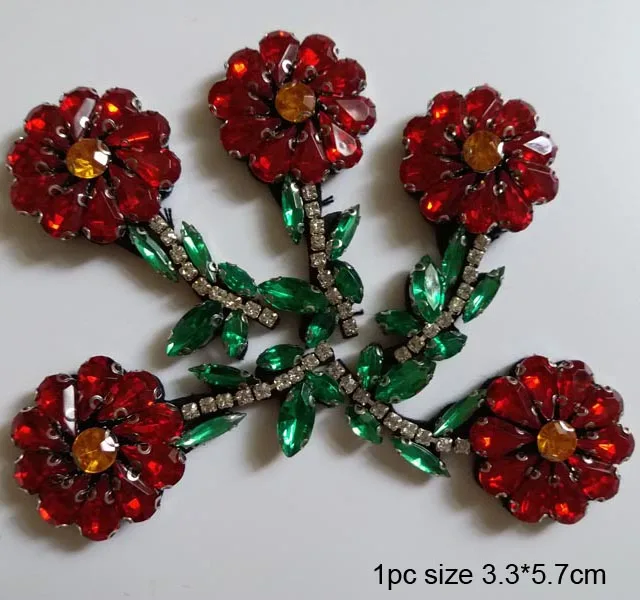 

5pcs/lot red flower Rhinestone beaded patches for Clothing Sew on Sequin Applique decorative parches for clothes bag