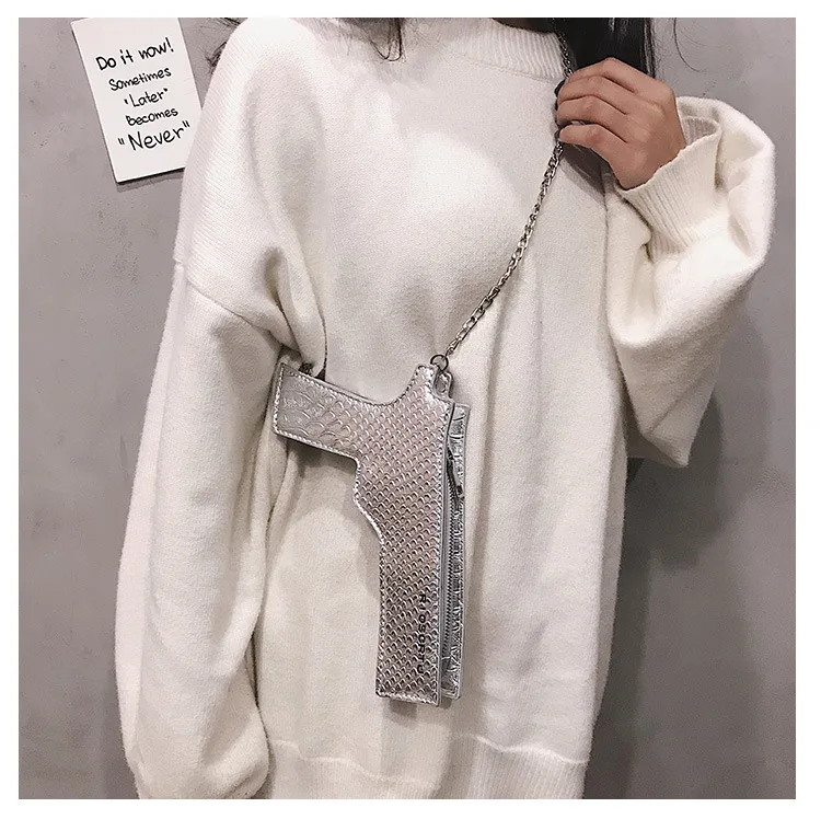 Harajuku мини-сумка в форме пистолета из искусственной кожи, женская дизайнерская сумка на цепочке, сумка через плечо для женщин, вечерние сумочки-клатчи, Bolso femenino