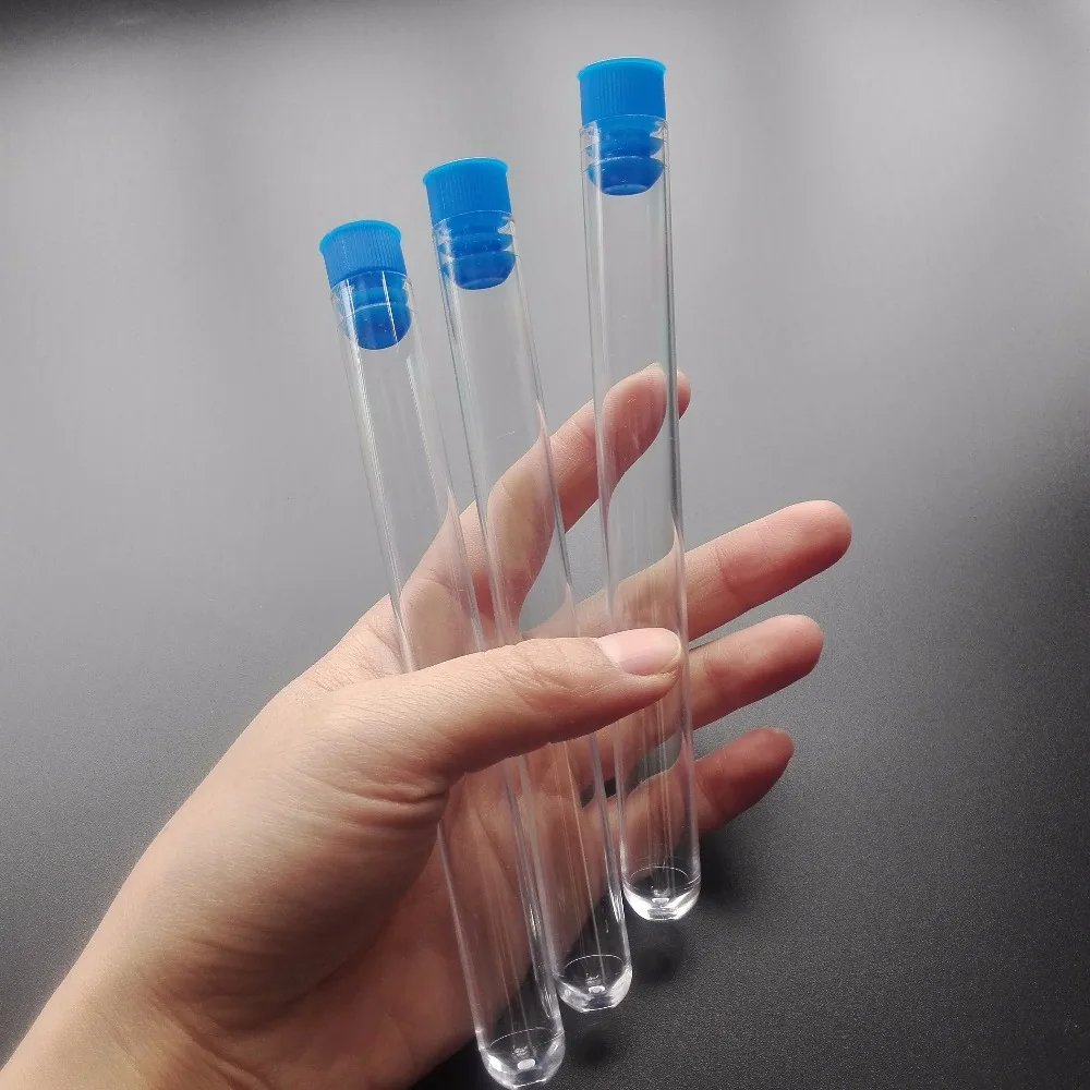 Прозрачная пластиковая пробирка с синей крышкой 16x150 мм 30 шт.|test tube|plastic test tubeclear