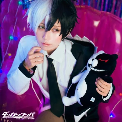 Аниме! Dangan Ronpa Monokuma Униформа костюм для косплея комплекты унисекс куртки + рубашка