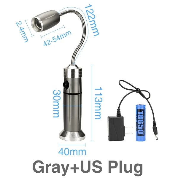 Gray with US Plug Портативный светодиодный светильник-вспышка с регулируемым фокусом, многофункциональный водонепроницаемый рабочий светильник с магнитной основой, гибкий уличный светильник - Испускаемый цвет: Gray with US Plug